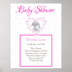 Bunny Rabbit Girl Rosa Baby Shower-inbjudan Poster