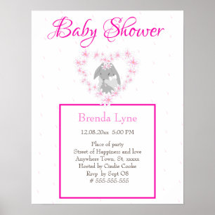 Bunny Rabbit Girl Rosa Baby Shower-inbjudan Poster