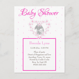 Bunny Rabbit Girl Rosa Baby Shower-inbjudan Vykort