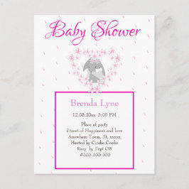 Bunny Rabbit Girl Rosa Baby Shower-inbjudan Vykort