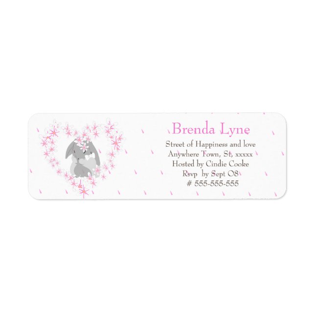Bunny Rabbit Girl Rosa Baby Shower Returadress Etikett (Framsidan)