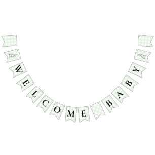 Bunny Rabbit Grönt Gingham Baby Shower Bunting Vimplar