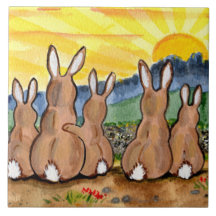 Bunny Rabbit & Gult Sunrise 6" Tile Trivet