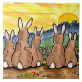 Bunny Rabbit & Gult Sunrise 6" Tile Trivet Kakelplatta