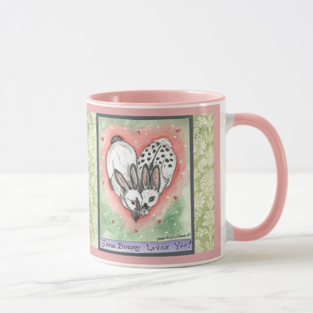 Bunny Rabbit Heart Rosa Grönt Rulla Designer Mugg (Höger)