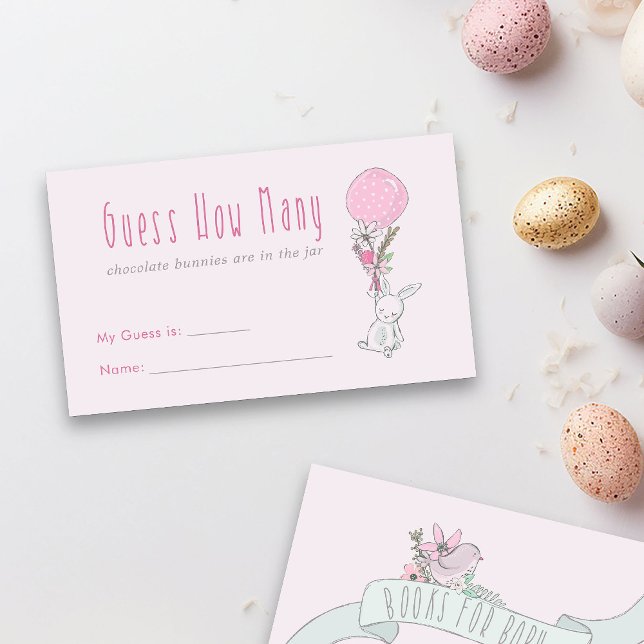 Bunny Rabbit Hur många babyskor har Gammat Tilläggskort (Girl Baby Shower Guessing Game Card from my Little Bunny & Balloon Baby Shower collection
)