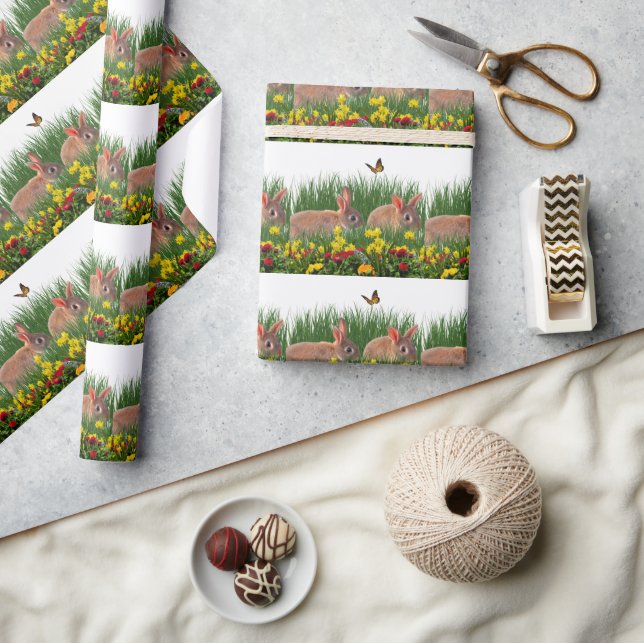 Bunny Rabbit i Blomsterträdgård Vår/Påsk Presentpapper (Hantverk)