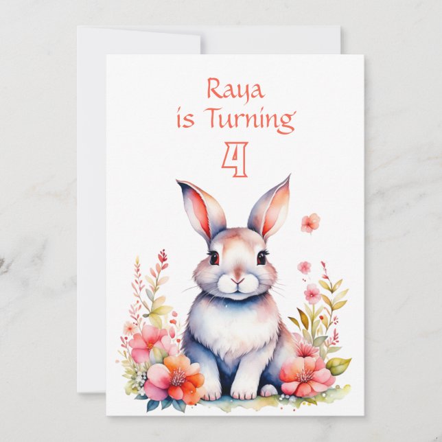 Bunny Rabbit i Flowers Girl-Födelsedagsfesten Inbjudningar (Framsida)