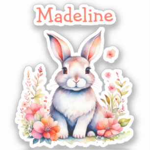Bunny Rabbit i Flowers Grattis på födelsedagen Per Klistermärken