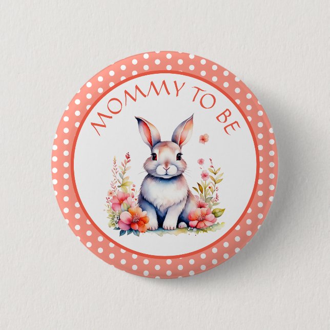Bunny Rabbit i Flowers Mamma till Baby Shower Knapp (Framsida)