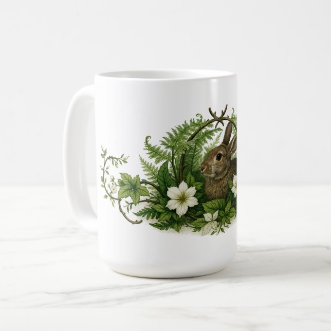 Bunny Rabbit In Floral Foliage Kaffemugg (Framsida vänster)