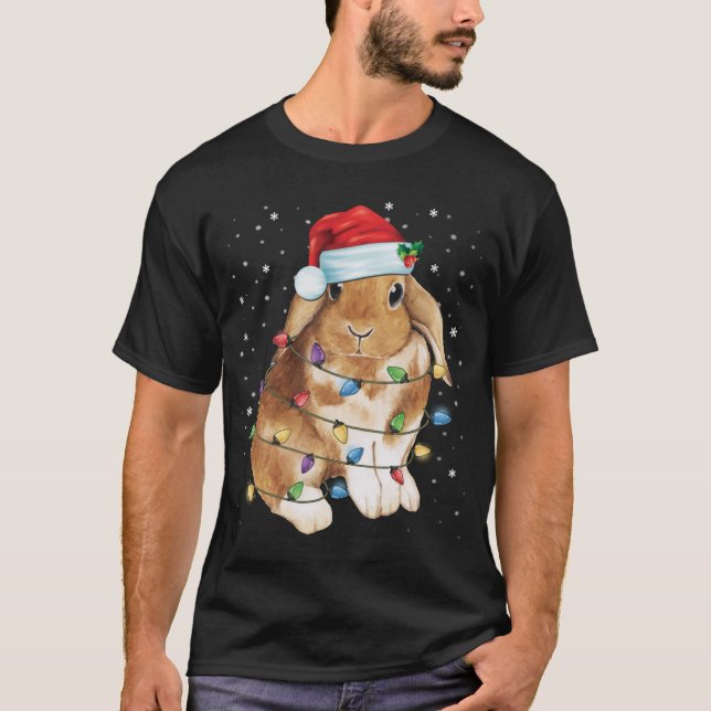 Bunny Rabbit jul Ljus Santa Hat Funny Julafton T Shirt (Framsida)