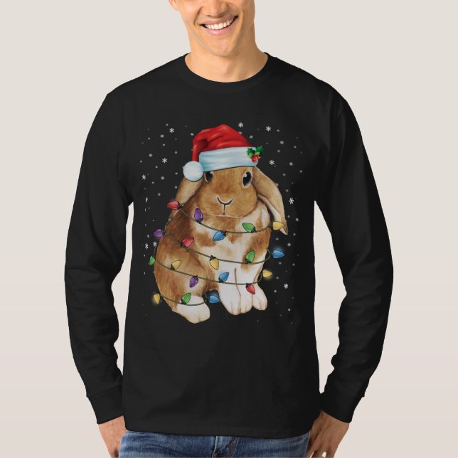 Bunny Rabbit jul Ljus Santa Hat Funny Julafton T Shirt (Framsida)