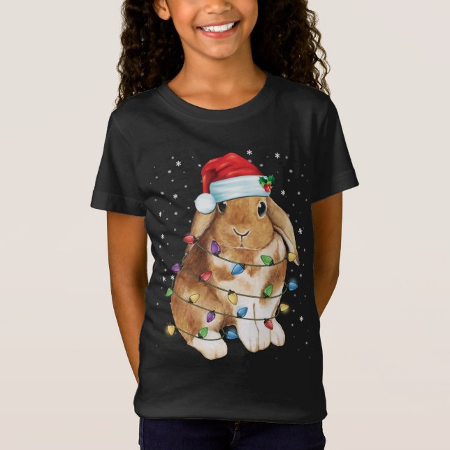 Bunny Rabbit jul Ljus Santa Hat Funny Julafton T Shirt (Framsida)