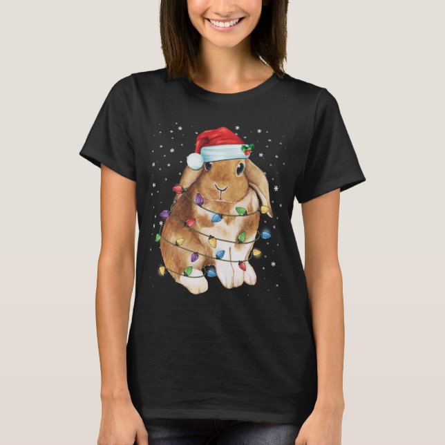 Bunny Rabbit jul Ljus Santa Hat Funny Julafton T Shirt (Framsida)