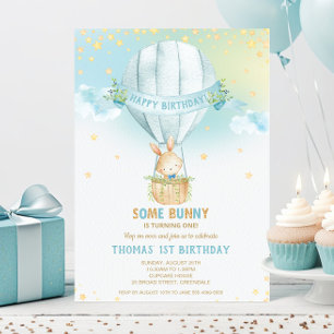 Bunny Rabbit Luftballong 1:a födelsedagspojken Inbjudningar