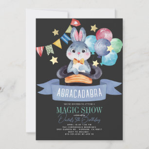 Bunny Rabbit Magician Magic Show Blk Boy Birthday Inbjudningar