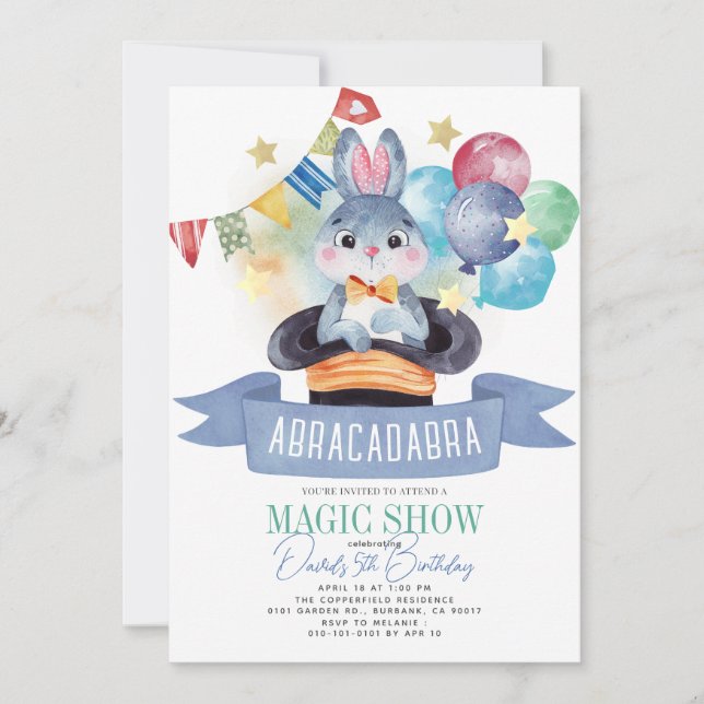 Bunny Rabbit Magician Magic Show Boy Birthday Inbjudningar (Framsida)