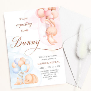 Bunny Rabbit med Blue Rosa Balloons Gender Reveal Inbjudningar