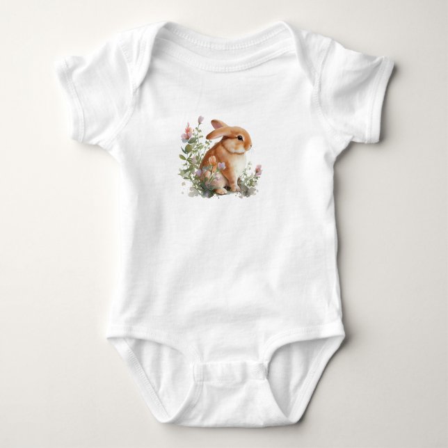 Bunny Rabbit med Flowers T Shirt (Framsida)
