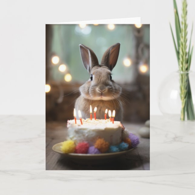 Bunny Rabbit med födelsedagskummel Kort (Framsida)