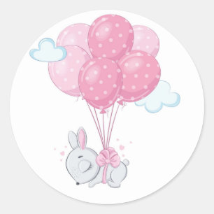 Bunny Rabbit med Rosa Balloons Runt Klistermärke