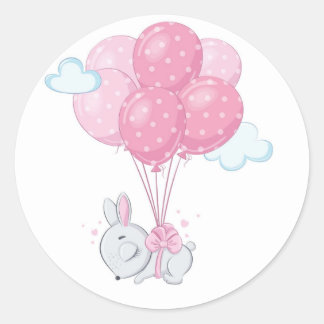Bunny Rabbit med Rosa Balloons Runt Klistermärke