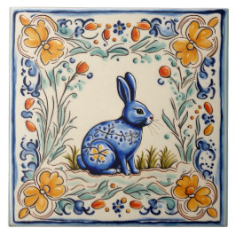 Bunny Rabbit Mediterranean FolAnimal Art Kakelplatta