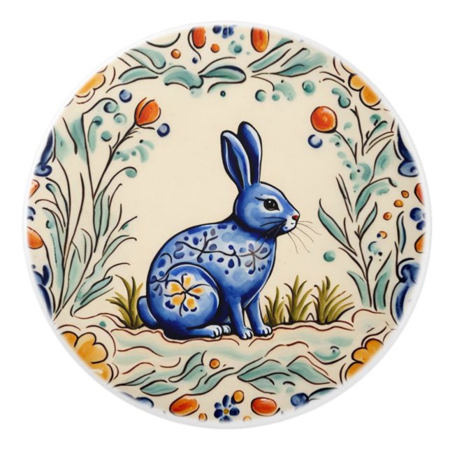 Bunny Rabbit Mediterranean FolAnimal Art Knopp (Framsidan)