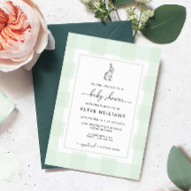 Bunny Rabbit Mint Grönt Gingham Baby Shower