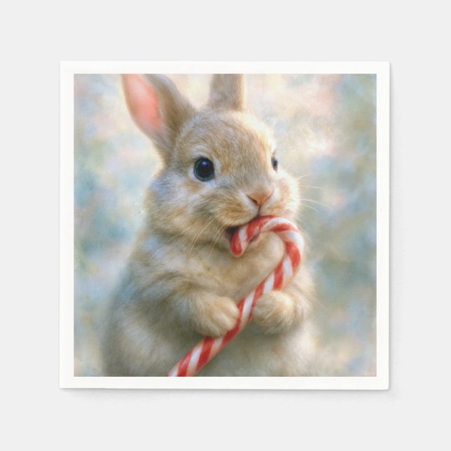 Bunny Rabbit Nibbling On a Candy Cane Pappersservett (Framsidan)