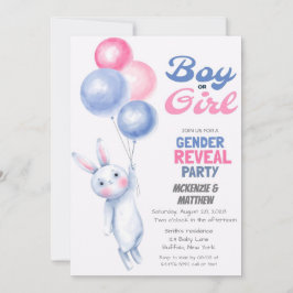 Bunny Rabbit och Balloon Gender Reveal Baby Shower Inbjudningar