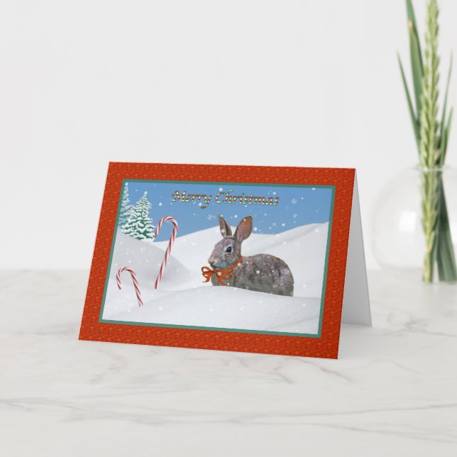 Bunny Rabbit och Candy cane julkort Helgkort (Framsida)