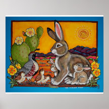 Bunny Rabbit och Quail Families Southwest Poster