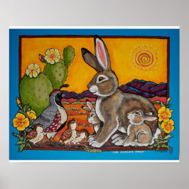 Bunny Rabbit och Quail Families Southwest Poster