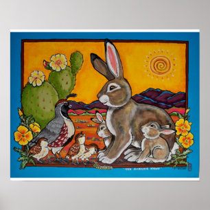 Bunny Rabbit och Quail Families Southwest Poster
