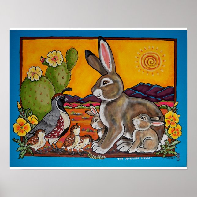 Bunny Rabbit och Quail Families Southwest Poster (Framsidan)