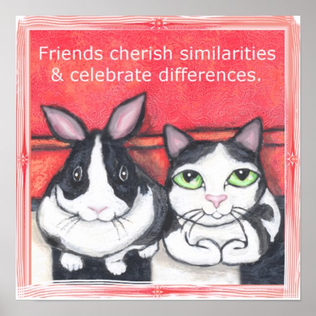 Bunny Rabbit och Tuxedo Cat Friends Poster (Framsidan)