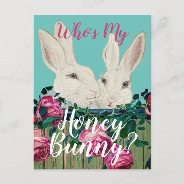 Bunny Rabbit Påsk Pastel Blommigt Romantik Cute Helg Vykort (Framsida)