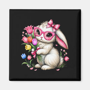Bunny Rabbit Påsk Tulip Vår blommor Blommigt Wo Magnet
