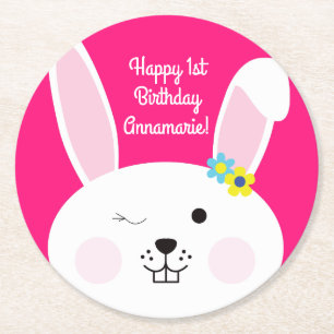Bunny Rabbit Påsk Vår Födelsedagsfest Underlägg Papper Rund
