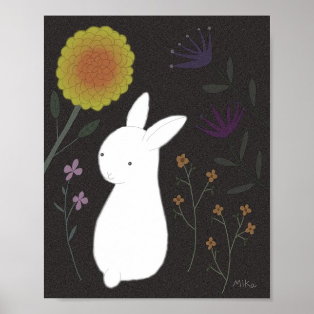 Bunny Rabbit Poster Animal Wall Art Blomsterträdgå (Framsidan)