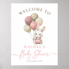 Bunny Rabbit Rosa Balloon Girl Baby Shower Välkomm Poster