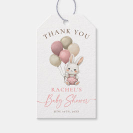 Bunny Rabbit Rosa Balloons Girl Baby Shower Presentetikett