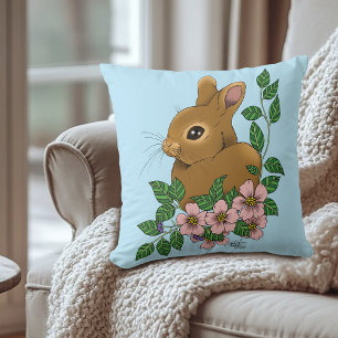 Bunny Rabbit Rosa Flowers Kudde