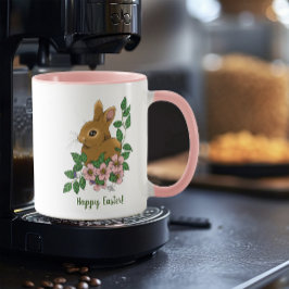 Bunny Rabbit Rosa Flowers Mugg