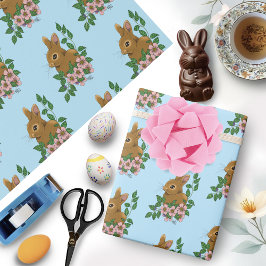 Bunny Rabbit Rosa Flowers Presentpapper