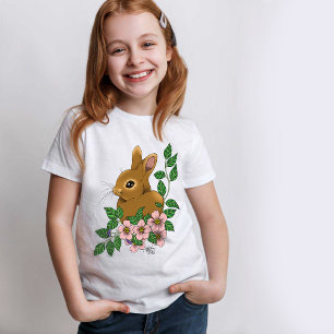 Bunny Rabbit Rosa Flowers T Shirt