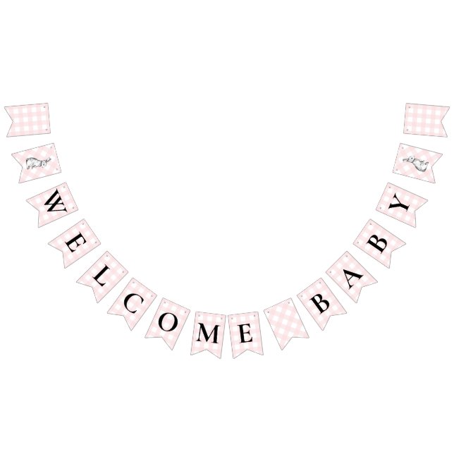Bunny Rabbit Rosa Gingham Baby Shower Bunting Vimplar (Alla)