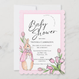 Bunny Rabbit Rosa Gingham Baby Shower Inbjudningar